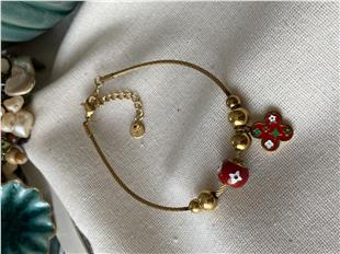 Çelik Kırmızı LV Charmlı Bileklik