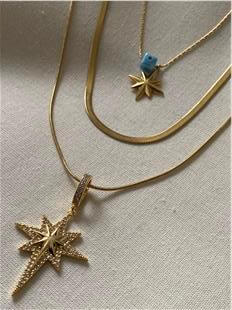 Çelik Küp Nazar Detaylı Çift Yıldız Çoklu Kolye