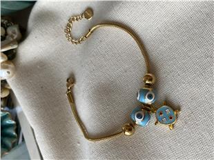 Çelik Mavi Kaplumbağa LV Charmlı Bileklik