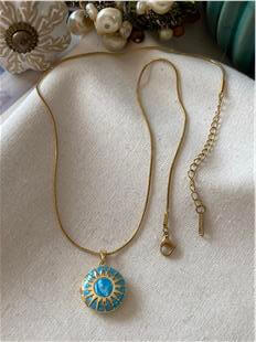 Çelik Mavi Mineli Güneş Desenli Kolye