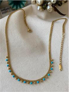 Çelik Mavi Mineli Mini Dorikalar Kolye