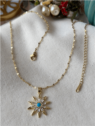 Çelik Mavi Mineli Taşlı Ok Tasarım Kolye