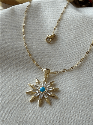 Çelik Mavi Mineli Taşlı Ok Tasarım Kolye