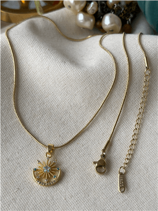 Çelik Mavi Taşlı Ay ve Güneş Kolye