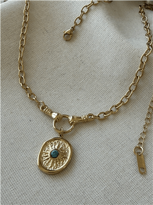 Çelik Mavi Taşlı Güneş Kolye