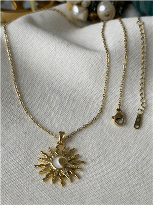 Çelik Mineli Ay ve Güneş Kolye