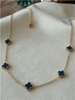 Çelik Mini Lacivert Cleef Kolye