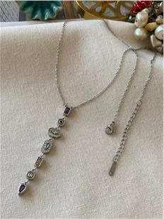 Çelik Mor Taşlı Silver Dekolte Kolye