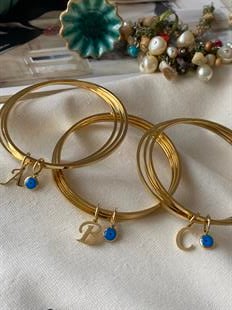 Çelik Nazarlı Harf Charmlı Ajda Bilezik Seti