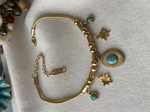 Çelik Oval Firuze Charmlı Bileklik