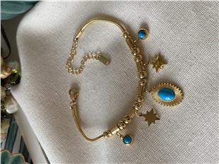 Çelik Oval Firuze Charmlı Bileklik