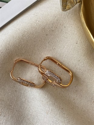 Çelik Oval Taşlı Küpe