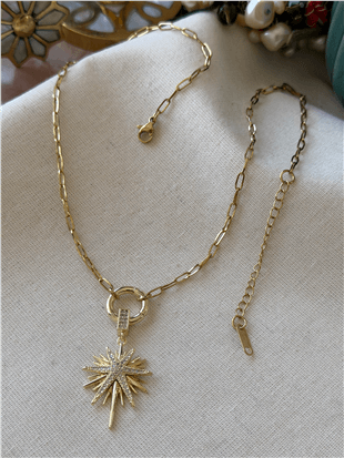 Çelik Oval Zincirli Kuzeyyıldızı Kolye