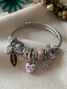 Çelik Pembe Kalp Charm Bileklik