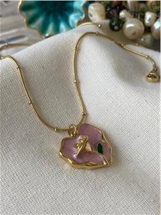 Çelik Pembe Mineli Rose Kolye