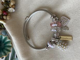 Çelik Pink Pearl Charm Bileklik
