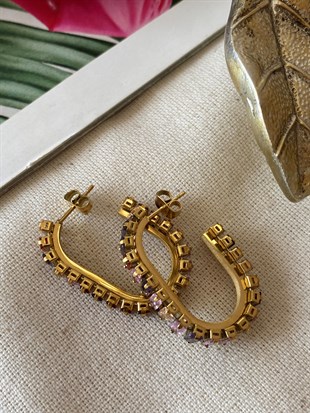 Çelik Renkli Baget Oval Küpe