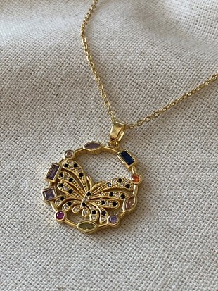 Çelik Renkli Kelebek Kolye 