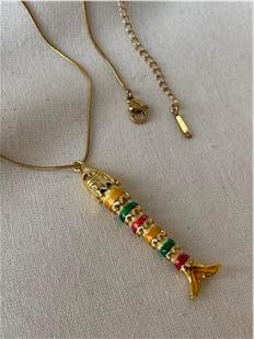 Çelik Renkli Mineli Uzun Balık Kolye