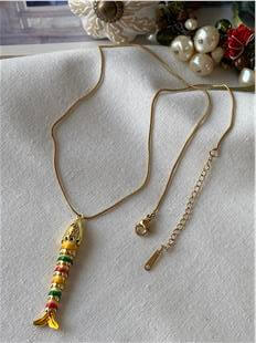 Çelik Renkli Mineli Uzun Balık Kolye