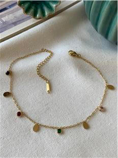 Çelik Renkli Taş Detaylı Damla Pul Halhal