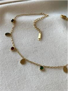 Çelik Renkli Taş Detaylı Damla Pul Halhal