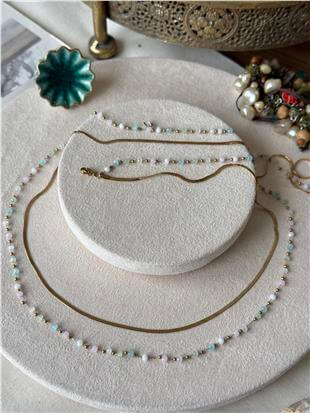 Çelik Renkli Taşlı Göbek Zinciri