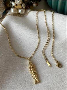 Çelik Renkli Taşlı Kılçık Kolye