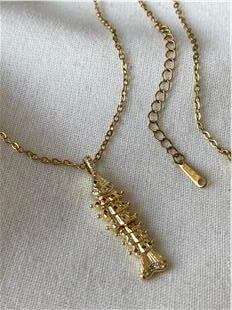 Çelik Renkli Taşlı Kılçık Kolye