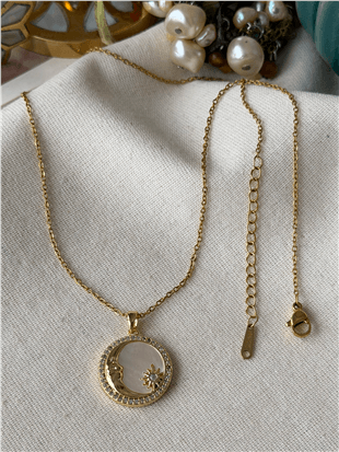 Çelik Sedefli Ay ve Yıldız Plaka Kolye