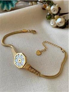 Çelik Sedefli Greek Künye Tasarım Bileklik