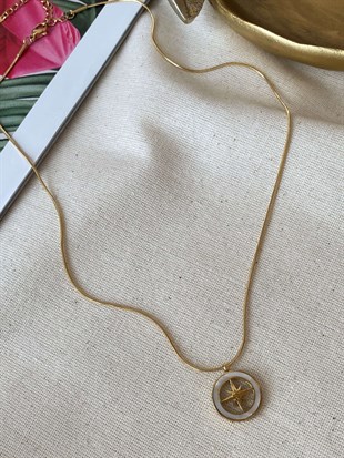 Çelik Sedefli Kuzey Yıldızı Kolye