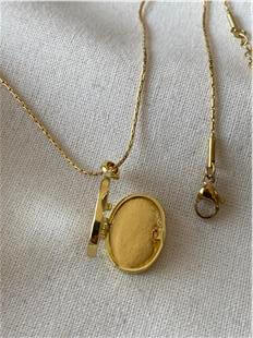 Çelik Sedefli Oval Plaka Kolye