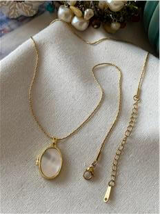 Çelik Sedefli Oval Plaka Kolye