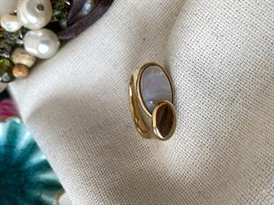 Çelik Sedefli Oval Yüzük