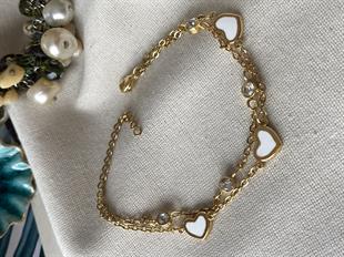 Çelik Sedefli Sıralı Kalp Bileklik