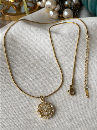 Çelik Sedefli Taşlı Kuzeyyıldızı Kolye