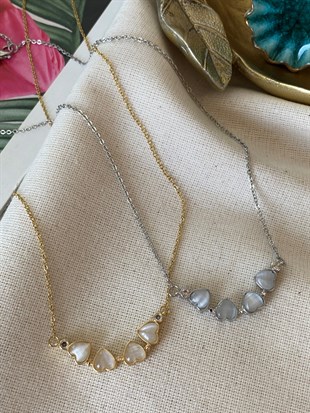 Çelik Sedefli Yonca Kalp Kolye