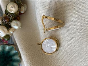 Çelik Sedefli Yuvarlak Küpe