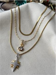 Çelik Şikel Tasarım Kalın Yıldız Charmlı Çoklu Kolye