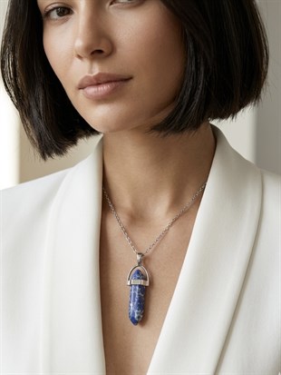 Çelik Silindir Model Sentetik Lapis Lazuli Kolye
