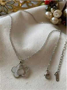 Çelik Silver Taşlı Sedefli Cleef Kolye