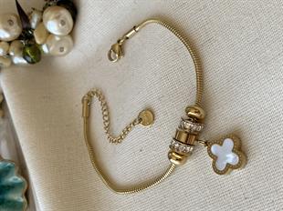 Çelik Siyah Beyaz Cleef Charmlı Silindir Bileklik