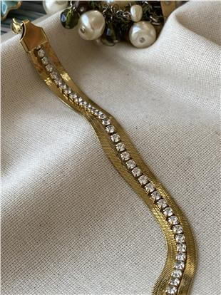 Çelik Suyolu Detaylı Kalın İtalyan Bileklik