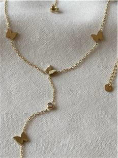 Çelik Taş Detaylı Kelebek Model Dekolte Kolye