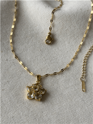 Çelik Taşlı Çiçek Kolye