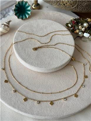 Çelik Taşlı Cleef Model Göbek Zinciri