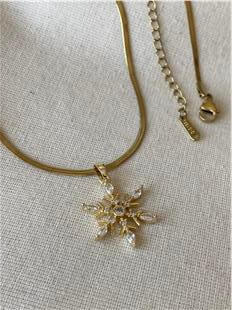 Çelik Taşlı Kar Tanesi Charmlı Kolye