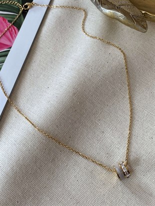 Çelik Taşlı Silindir Kolye