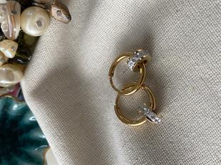 Çelik Taşlı Silindirli Halka Küpe